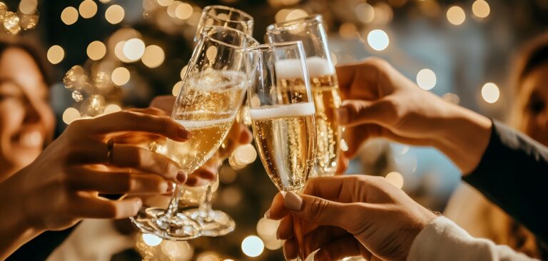 Anstoßen mit prickelndem Champagner auf einer Feier