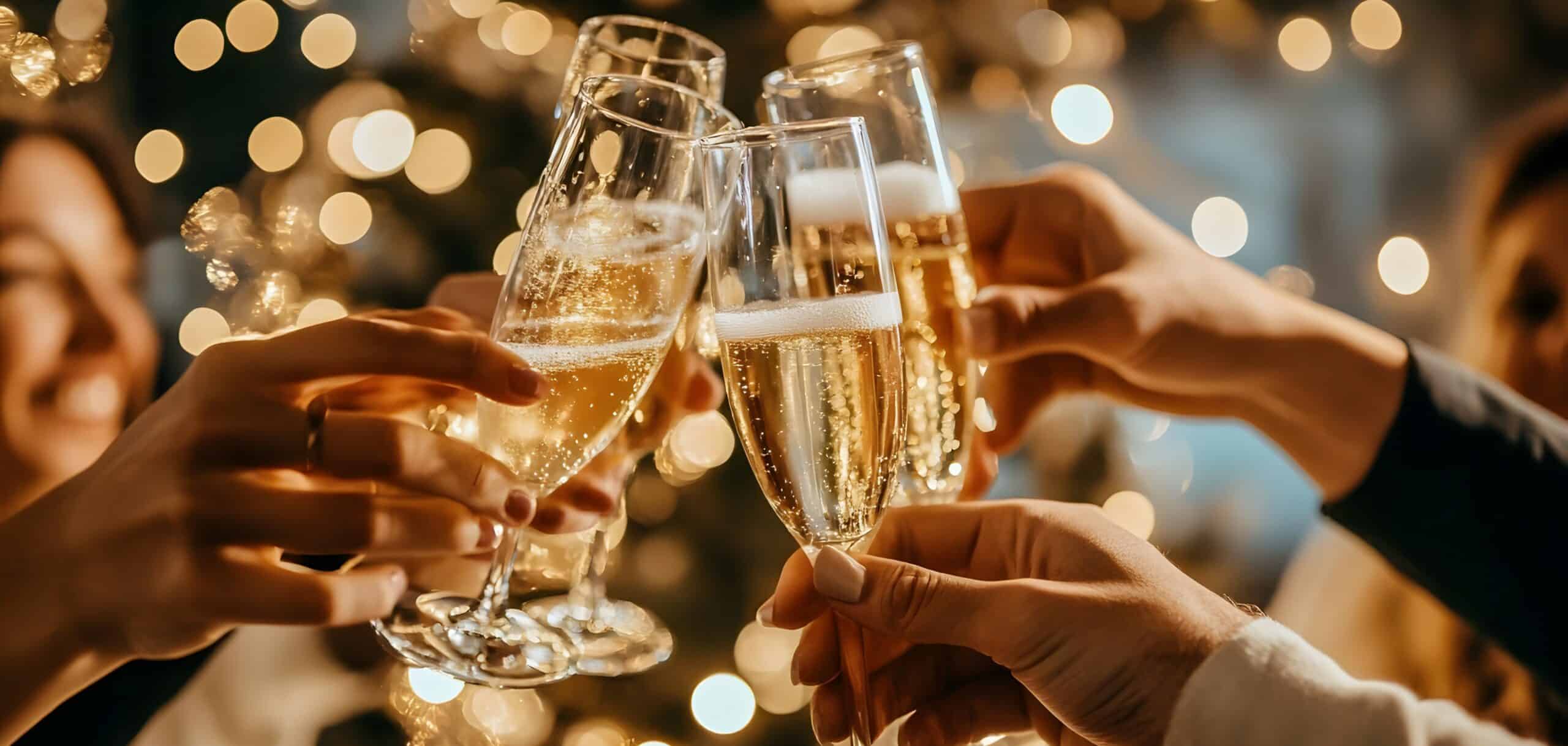 Anstoßen mit prickelndem Champagner auf einer Feier